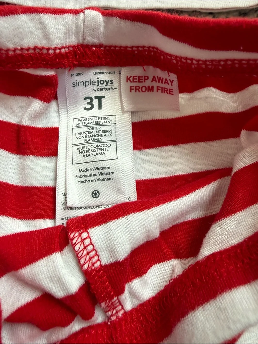 Red & White Striped Kids Pajama Set with 'Santa's Helper' Glitter Print